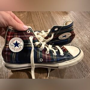 Converse Kids High-Top Sneakers in Navy, Red & Green Plaid